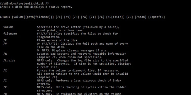 Dùng lệnh CHKDSK trong Command Prompt để kiểm tra ổ cứng