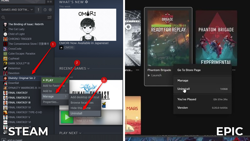 Cách gỡ cài đặt game trên Steam và Epic